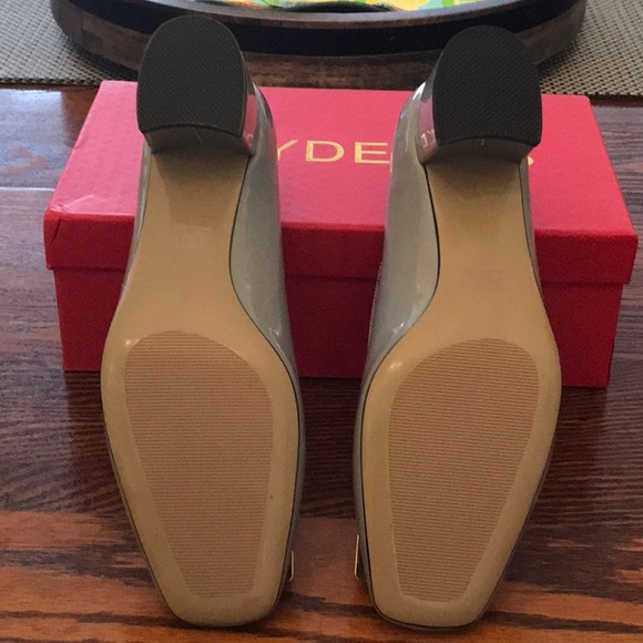 Wayderns buckle on patent square toe chunky low heel pumps, 2 inch, gray sz 8, - Picture 4 of 11